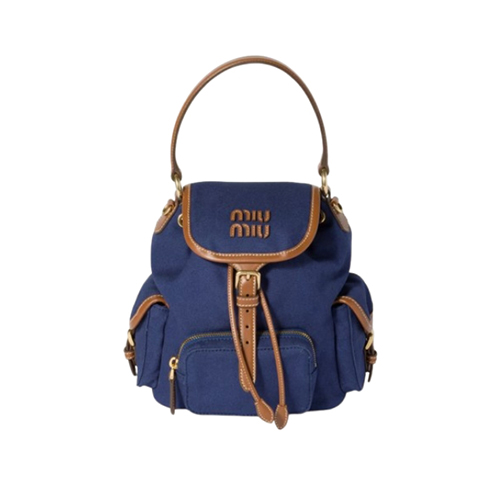 [스페셜오더]MIUMIU-5BZ043 미우미우 블루 캔버스 가죽 백팩 스몰