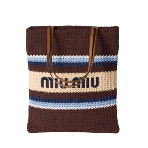 [스페셜오더]MIUMIU-5BG248 미우미우 브라운 라피아 효과 우븐 토트 백