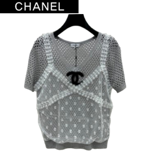 CHANEL-072611 샤넬 그레이 V넥 시스루 티셔츠 여성용