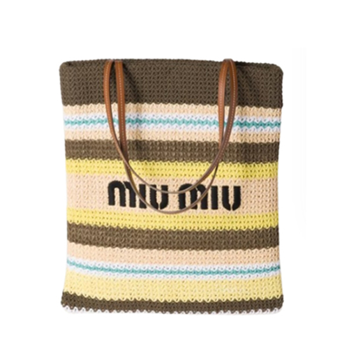 [스페셜오더]MIUMIU-5BG248 미우미우 카키 라피아 효과 우븐 토트 백