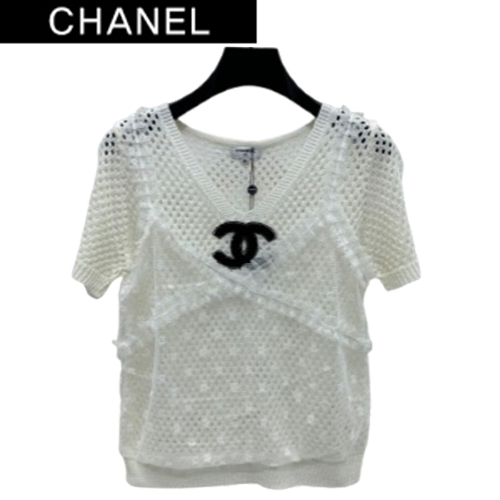 CHANEL-072613 샤넬 화이트 V넥 시스루 티셔츠 여성용