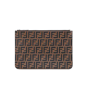 [스페셜오더]FENDI-7N0078 펜디 브라운 송아지 가죽 더블 F 로고 엠보싱 파우치