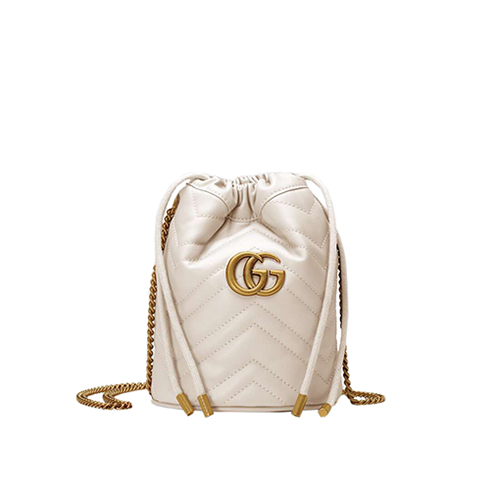 [스페셜오더]GUCCI-575163 9022 구찌 GG 마몽 화이트 마틀라세 가죽 미니 버킷백