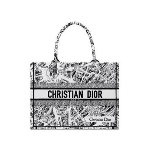 [스페셜오더]DIOR-M1296Z 디올 화이트/블랙 Plan de Paris 자수 BOOK TOTE 미디엄 토트 백 36CM