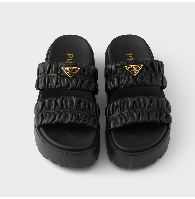 PRADA-1XZ795 프라다 마테라쎄 나파 가죽 플랫폼 슬라이드 블랙 여성용