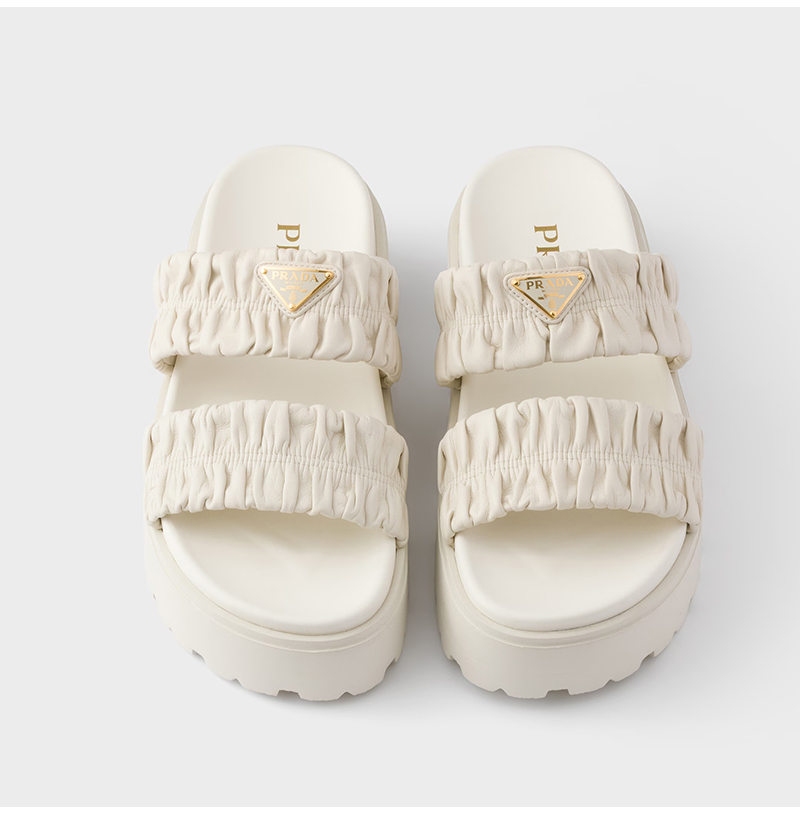  PRADA-1XZ795 프라다 마테라쎄 나파 가죽 플랫폼 슬라이드 화이트 여성용