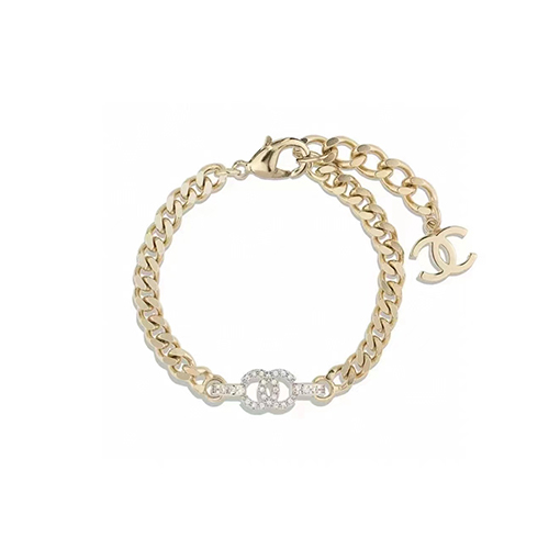 CHANEL-7037 샤넬 골드 크리스탈 장식 체인 팔찌