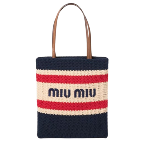 [스페셜오더]MIUMIU-5BG248 미우미우 네이비 라피아 효과 우븐 토트 백