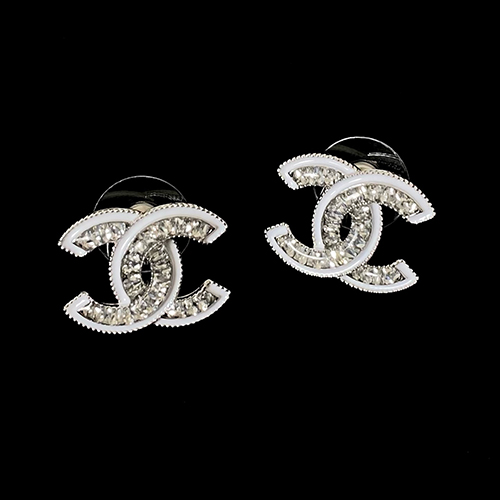 CHANEL-7661 샤넬 실버 크리스탈 장식 CC 로고 귀걸이