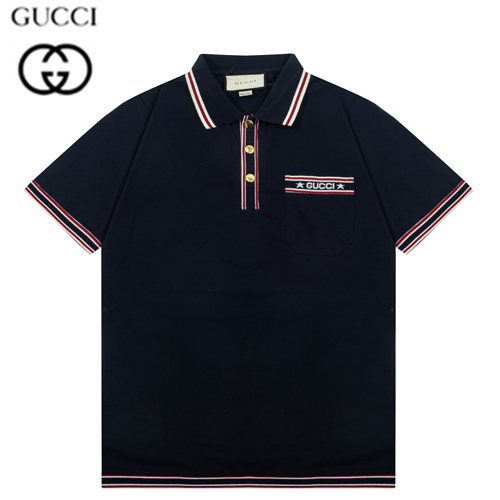 GUCCI-04013 구찌 네이비 스트라이프 장식 폴로 티셔츠 남성용