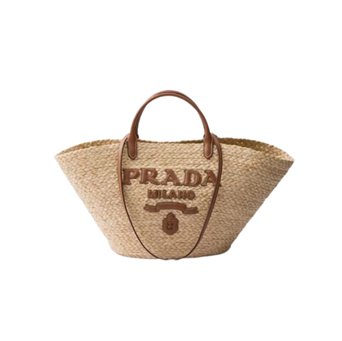 [스페셜오더]PRADA-1BG470 프라다 베이지/코냑 라지 라피아 가죽 쇼핑백