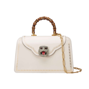 [스페셜오더]GUCCI-495881 9176 구찌 화이트 가죽 프레임 프린트 탑 핸들 백