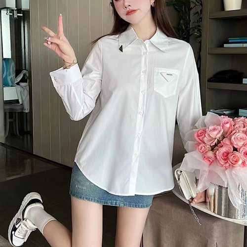 PRADA-02092 프라다 화이트 트라이앵글 로고 셔츠 여성용