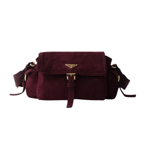 [스페셜오더]PRADA-1BD394 프라다 버건디 익스플로어 미디엄 스웨이드 숄더 백