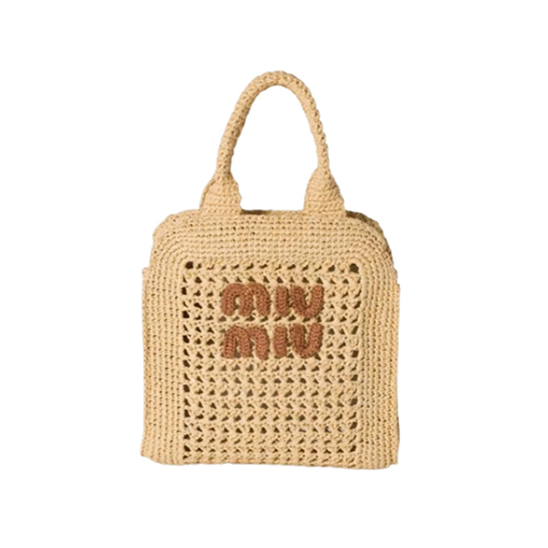 [스페셜오더]MIUMIU-5BA283 미우미우 베이지 라피아 효과 우븐 토트 백