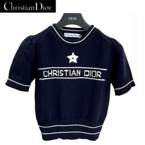 DIOR-154S09 디올 네이비 울 캐시미어 니트 티셔츠 여성용