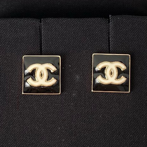 CHANEL-07215 샤넬 골드/블랙 에나멜 CC 로고 스퀘어 귀걸이