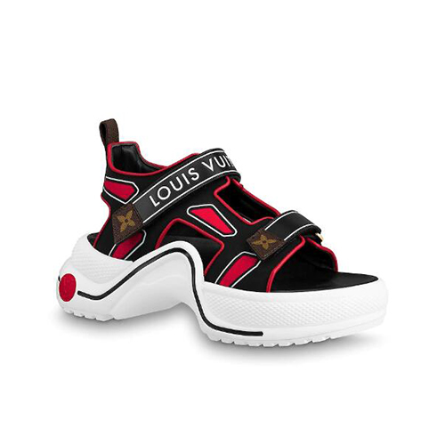 LOUIS VUITTON-1A7U5P 루이비통 블랙/레드 테크니컬 패브릭 LV 아치라이트 스포티 샌들